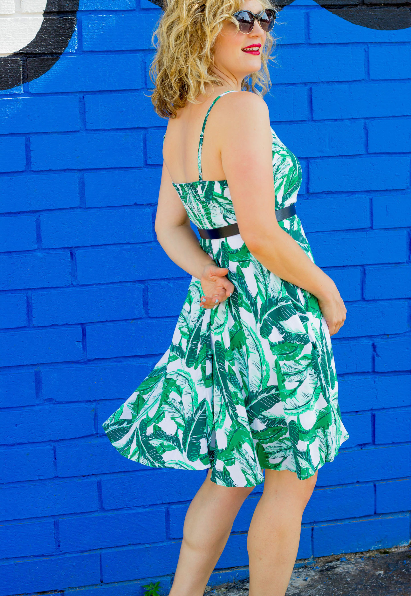 Palm Print Sun Dress worn by Elise Giannasi of Belle Meets World blog