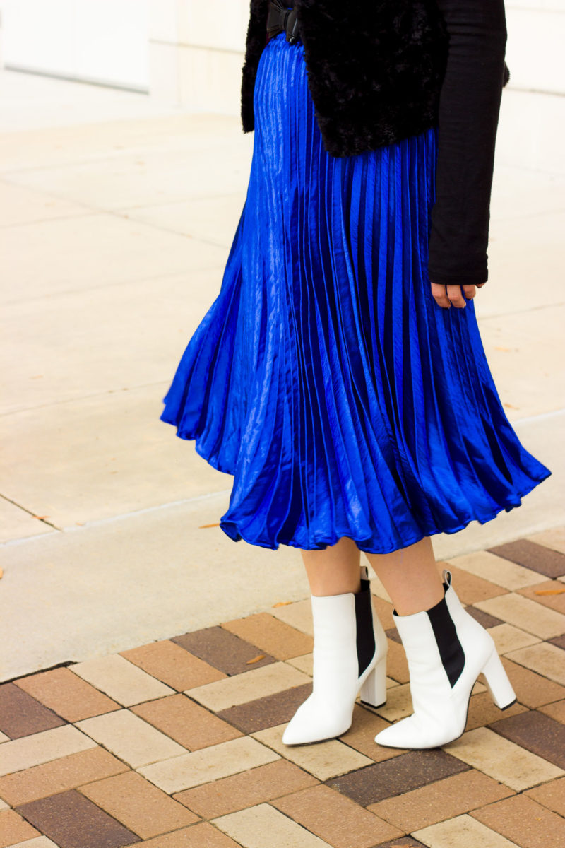 Holiday Outfit Idea - Metallic Pleated Skirt